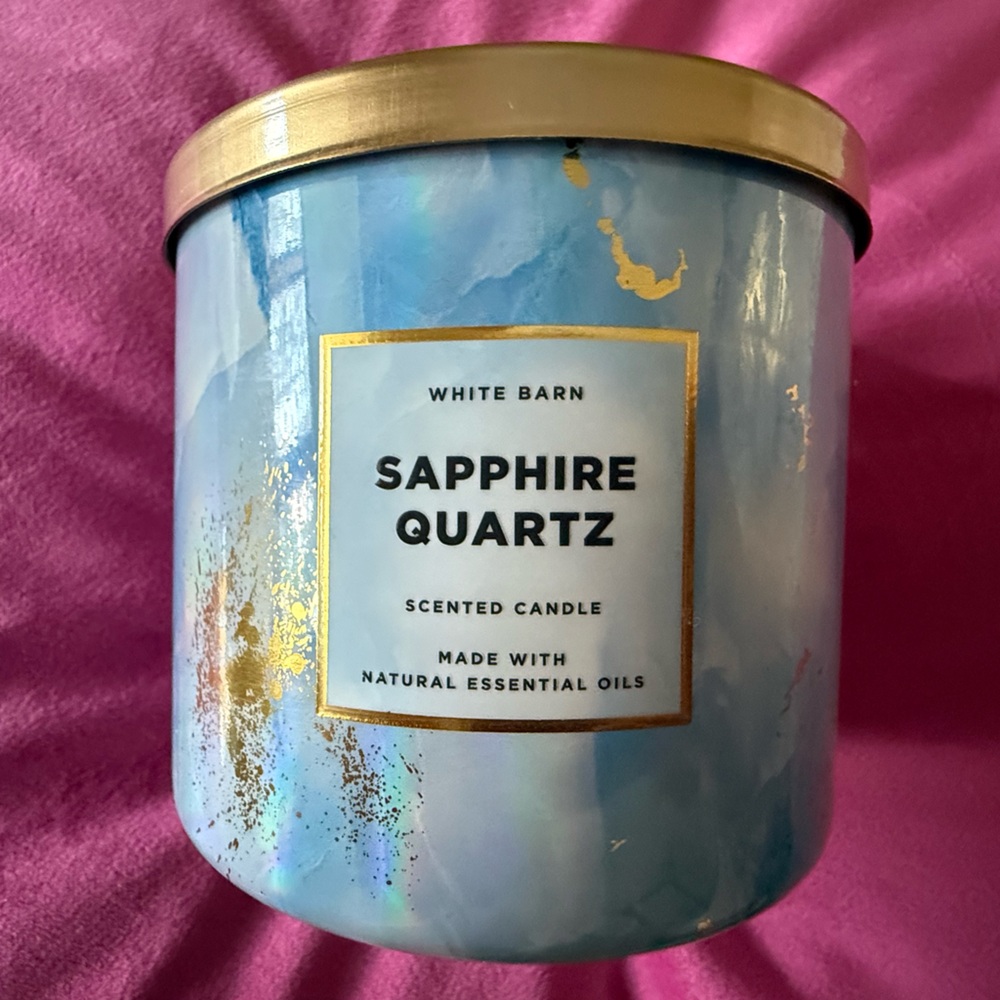 White Barn Sapphire Quartz Scented 3 Wick Candle - Blue & Gold